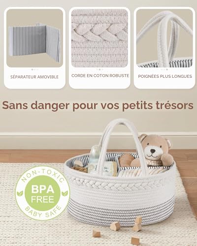 Organiseur de table à langer Maliton - Panier de rangement blanc pour couches de bébé - 5