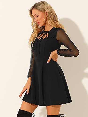 Allegra K Women's Retro Sweetheart Neckine Cutout A-Line Mesh Sleeve Gothic Mini Dress4
