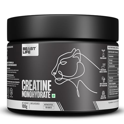 Image of BeastLife Creatine Monohydrate Powder 100g (33 Servings) Unflavoured | Super Micronized for Fast Absorption | NABL Lab Tested | Boosts Strength & Athletic Performance
