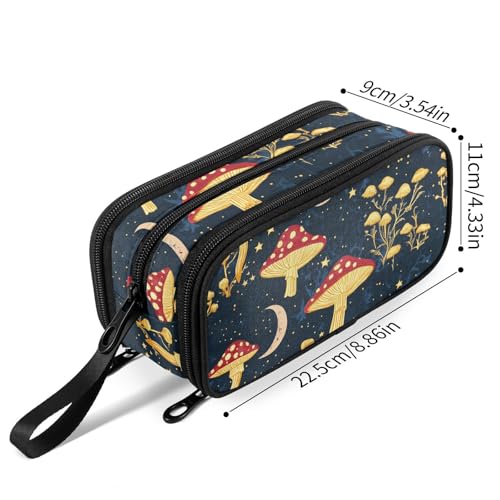 Image of Fustylead Mystical Aesthetic Mushrooms Moon Stars Large Pencil Bag Storage Pen Case Makeup Pouch Stationery Bag for School College Office Organizer