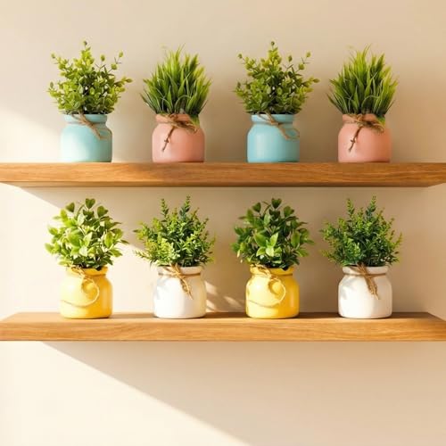 Image of Dekorly Artificial Potted Plants, Artificial Plastic Eucalyptus Plants Small Indoor Potted Houseplants, Small Faux Plants for Home Decor Bathroom Office Farmhouse (Matka Multi Color)