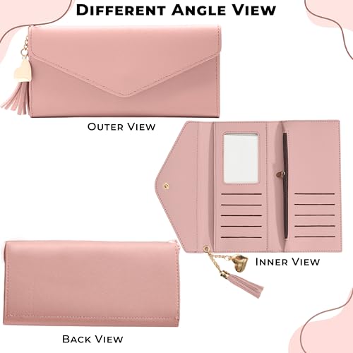 Image of Kraptick Women's Wallet -Stylish and Compact Purse Clutch Wallet for Women, Stylish Card Coin Holder, Debit Card Holder, Money Organizer and Travel Wallet with 13 Slots (Pink)