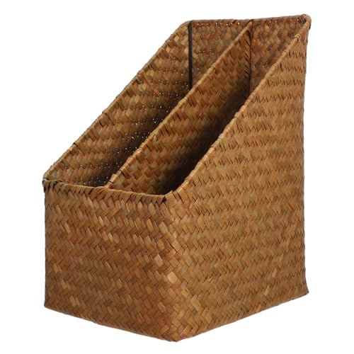 WHAMVOX Vertical File Folder Storage Basket Woven Document Organizer with Double Compartment for Office Home Use Versatile Storage for Files Magazines and Miscellaneous Items Design