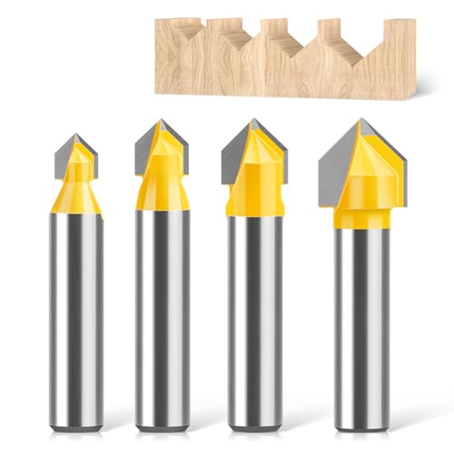 WSOOX 4 Stück V Nutfräser mit 8mm Schaft V Nut Fräser 90° CNC V-Nutfräser Holzbearbeitung Cutter