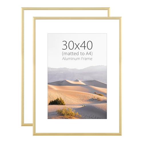 30X40 CM Picture Frame Set of 2 Display Pictures A4 (21x30cm) with Mat or 30X40 CM Without Mat Wall Gallery Photo Frames Gold Aluminium