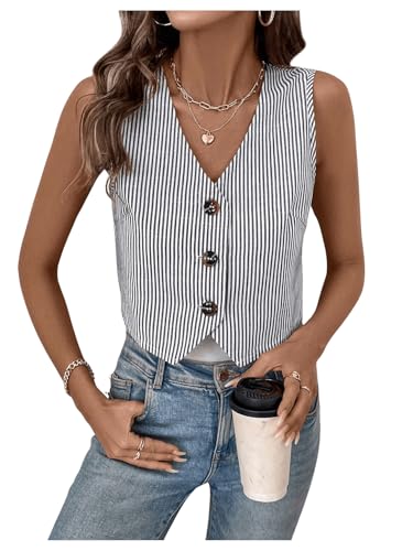 GORGLITTER Women's Linen Button Down Vest Top Sleeveless Waistcoat Business Casual Shirt