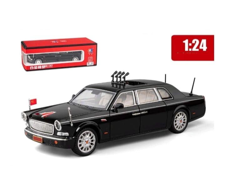 Image of WORSHIPER 1 /24 Hongqi Parade L5 Alloy Limousine Luxy Car Model Diecasts Metal Parade Vehicles Car Model Simulation Sound and Light Kids Toys Gift[Black]