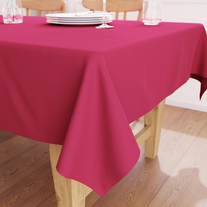 Image of Encasa XO Dining Table Cover Cloth for 6 to 8 Seater | 140x230 cm Cotton Canvas Rectangular Table Cloth | Machine Washable Tablecloth for Indoor & Outdoor Use - Hot Pink Solid Color