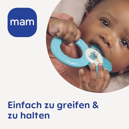 MAM Cooler, Beißring für Babys fördert Sehsinn & Motorik, Greifling mit Wasserkühlteil erreicht auch die Backenzähne, ab 4+ Monate, türkis