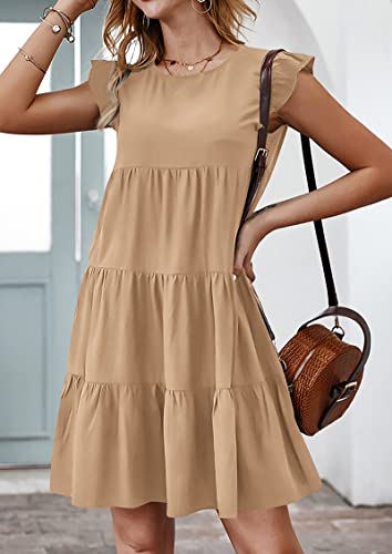 Image of KIRUNDO Summer Dresses for Women Sundress Sleeveless Ruffle Sleeve Round Neck Loose Short Flowy Pleated Mini Babydoll Dress