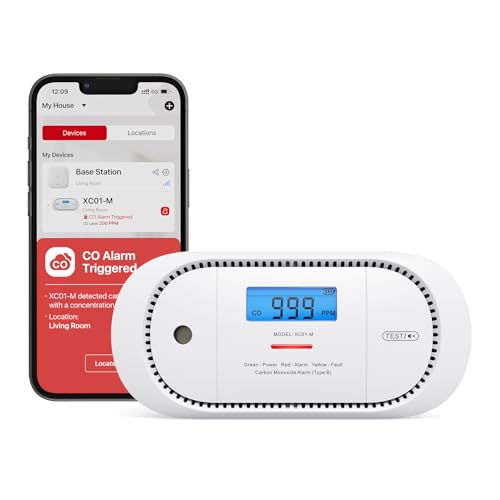 X-Sense Carbon Monoxide Alarm Requires Base Station SBS50, Compatible with the X-Sense Home Security App, Replaceable Battery, with CO Peak Value Memory, XC01-M