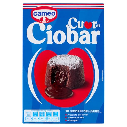 cameo preparato Cuor di Ciobar contiene tutto ciò che ti serve per la preparazione di 4 tortini al cioccolato dal cuore caldo e cremoso. Sono facili e veloci, un’ottima idea per stupire i vostri ospiti