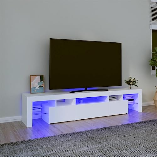 KTHLBRH TV-Schrank mit LED-Leuchten Weiß TV-Schrank mit LED-Beleuchtung und Stauraum, modernes Design für Wohnzimmer und Heimkino. 200x36,5x40 cm
