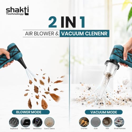 Image of Shakti Technology AirJet Pro Handheld High-Speed Air Duster,130000 RPM Cordless Mini Air Blower & Vacuum Cleaner 2-in-1, Portable Rechargeable Blower for Home, Car, PC and Keyboard Cleaning (Blue)