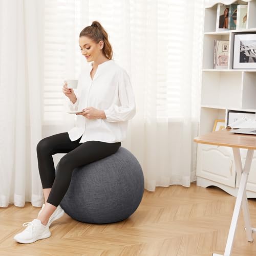 Image of Exercise Ball Chair with Fabric Cover, Standard Size (25inches /65cm), for Home Offices, Balance Training, Yoga Ball