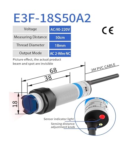 Capteur E3F à réflexion diffuse 10-50 cm pour détection automatique précise