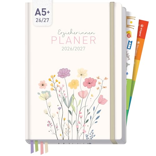 Häfft Erzieher-Planer 2026/2027 Kita-Planer A5 für Aug 2026 bis Aug 2027 Flower Joy - Pädagogischer Wochenplaner für Erzieherinnen mit Hardcover Stickern & 4 Lesebändchen