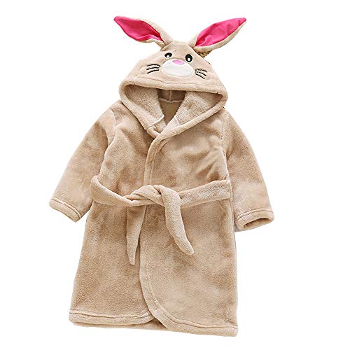 Niños con Capucha Franela Albornoz Invierno Conejo Pijamas y Batas Ropa de Dormir para Niños y Niñas de 3 a 8 Años (Conejo Marron, 8 Years)