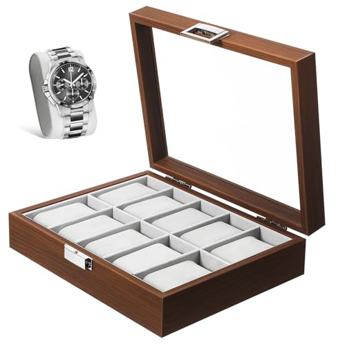Boîte de rangement pour montres à compartiments avec fenêtre en verre