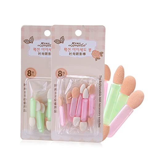 FRCOLOR Soft Sponge Eye Shadow Applicator Stick 8pcs Double-ended Makeup Brush for Natural to Dramatic Looks Random Color