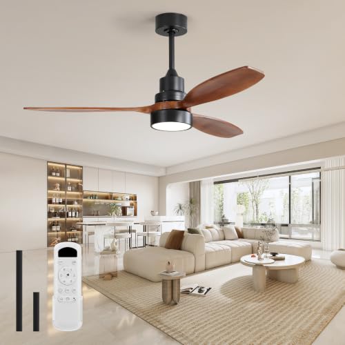 Image of Sofucor 52 inch Ceiling Fan with Lights and Remote, 3 Wood Blades, Brown
