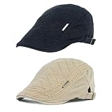 2pack Newsboy Hats, Retro Men Cotton Ivy Flat Cap Newsboy Adjustable Beret Cabbie Gatsby Driving Hat