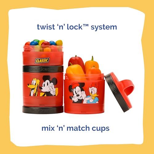Image of Whiskware Disney Mickey Mouse and Friends Stackable Snack Containers for Babies, Toddlers, and Kids, 3 Stackable Snack Cups for School and Travel, Cupholder Friendly, Classic!