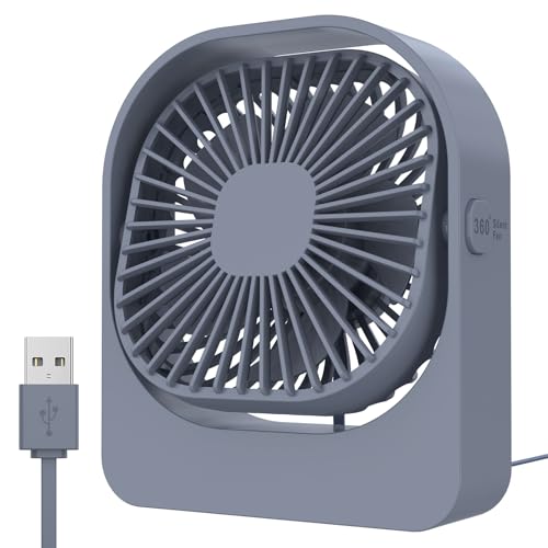 GeeRic Ventilador Portatil USB Mini, USB Ventilador de Mesa Potente 3 Velocidades 360° Ajustable Mini Ventilador Pequeño Sobremesa para la Oficina, Viaje (Gris)