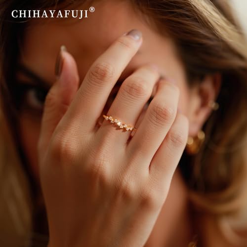 Chihayafuji Stackable Birthstone Rings for Women 14K Gold/Silver Plated Non Tarnish Dainty CZ Statement Engagement Wedding Thumb Ring Everday Jewelry Gifts for Birthday Size 5-11 - image 4