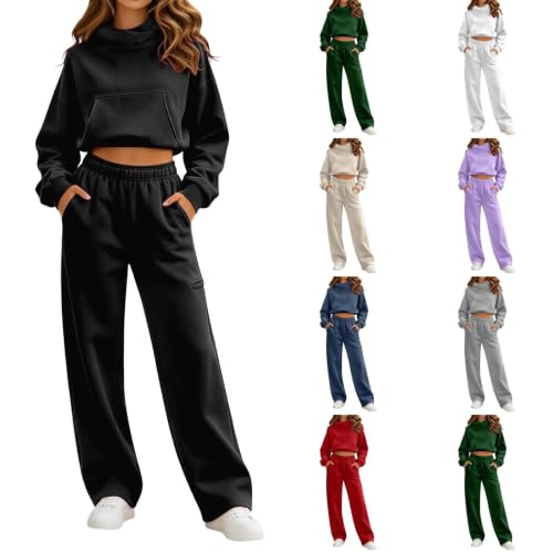 JiXiang Sweatsuit Set for Women Crop Hoodie Wide Leg Sweatpants Fall 2 Piece Tracksuits Loose Fit Y2K Trendy Jogger Suits - image 1