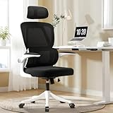 HDHNBA オフィスチェア 椅子 テレワーク 疲れない デスクチェア パソコンチェア 通気性メッシュ 跳ね上げ式アームレスト S字立体背も 腰サポートバー 360度回転 人間工学椅子 勉強 在宅勤務 ホワイトとブラック