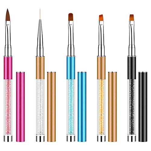 5 PCS Nail Art Brushes Set, INTSUN 3D Nail Art Brushes Acrylic Nail Brushes Set Application Rhinestone Handles Nail Art Pens for DIY Nail Art Salon and Home Use