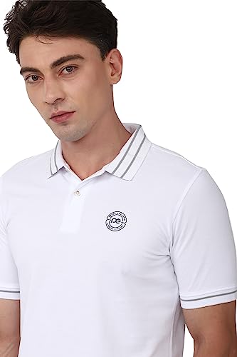 Image of Peter England Men's Regular Fit Insignia Half Sleeve Polo T-Shirt | Cotton Rich | Premium Pique Weave