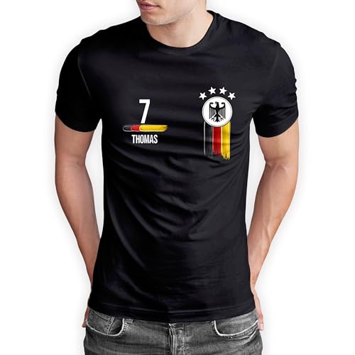 Deutschland T-Shirt „Frauen EM 2025“ Germany Europameisterschaft Shirt Herren Damen Unisex - personalisiert mit Zahl & Namen - Fanartikel Fan-Outfit Trikot - Bundesliga - Schwarz, Gr. L
