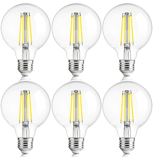 Image of FLSNT 6 Pack G25 LED Globe Edison Bulbs for Bathroom Vanity & Mirror Lighting, 5000K Daylight, CRI90+ Dimmable, 40W Equivalent, 400LM, E26 Base, Clear Glass Decorative Bulbs