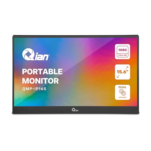 Qian Monitor Portátil IPS Full HD de 15,6' a 60Hz 1920 × 1080 con Soporte, Altavoces Duales, Segunda Pantalla Ultradelgada para Ordenador Portátil/PC/Mac/PS3/4/5/Xbox