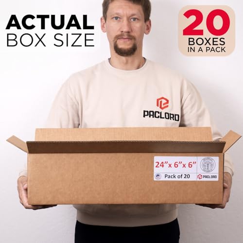Image of Long Cardboard Boxes 24 inchL x 6 inchW x 6 inchH (Pack of 20) - USA-Made Packing Boxes for Moving, Shipping, or Storage - USPS, UPS, FedEx Approved - Professional Packing Supplies for Moving | USA-Made Packing Boxes for Moving, Shipping, or Storage - USPS, UPS, FedEx Approved - Professional Packing Supplies