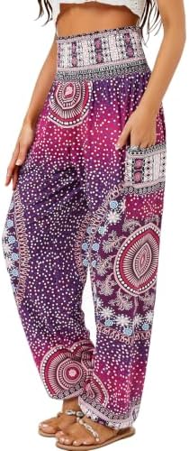 QIANXIZHAN Women's Harem Pants, High Waist Yoga Boho Trousers with Pockets