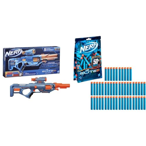 Nerf Elite 2.0 Eaglepoint RD-8 Blaster Mit 8-Dart Trommel, Abnehmbarem Fernrohr und Lauf, 16 Darts, Bolzen und 50er Nachfüllpackung
