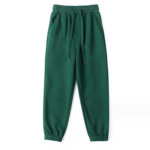 KISBINI Big Boys Cotton Sweatpant Elastic Sport Pant for Children Green 7-8 Years