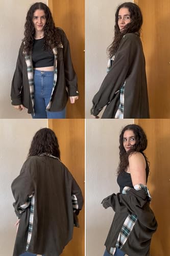 IN'VOLAND Womens Plus Size Corduroy Shacket Jacket Plaid Button Down Shirts Boyfriend Casual Long Sleeves Blouses Tops3