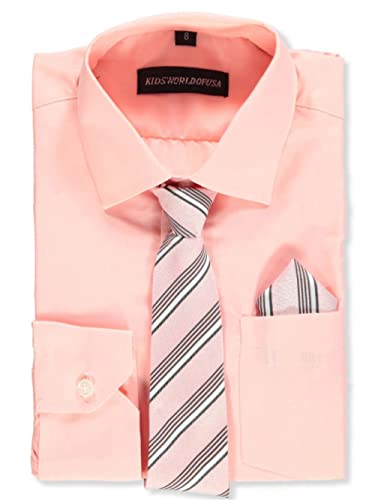 Kids World Little Boys' Dress Shirt & Accessories, Patterned Tie Vary - Blush, 5