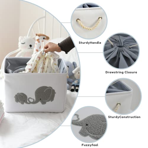 Inough Baby Gift Baskets Empty Large Baby Storage Container Fabric Toys Basket, Elephant Toy Box With Drawstring Closure Baby Container For Wipes And Diapers, Nursery Organizers And Storage For Kidsroom Nursery Room #TOP2