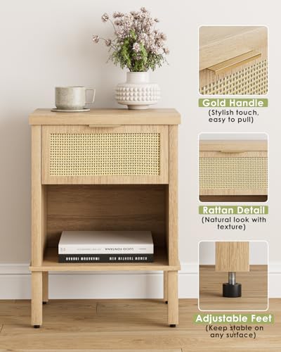 Table de chevet rotin et chêne pour optimiser votre chambre - 6