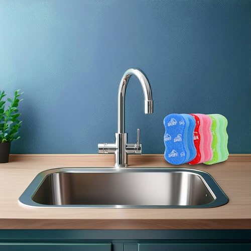 Image of The Kosher Cook Parve Green Dishwashing Sponges, Easy Grip Wavy Absorbent Cleaning Scrub and Scouring Pad, Durable and Soft, Color Coded Home and Kitchen Accessories