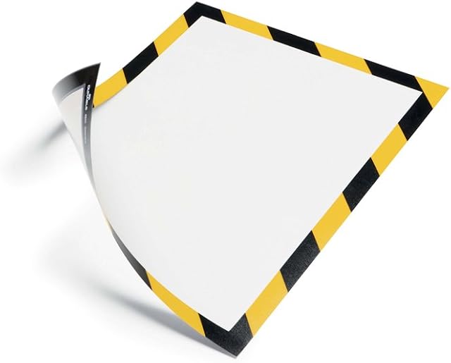 Durable DURAFRAME SECURITY Magnetic Frame | A4 Yellow/Black | Pack of 5 | Document Frame For Internal Safety Signage | Magnetic Attachment