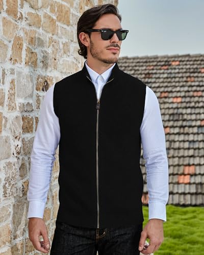 Kallspin Men's Wool Blend Sweater Cardigan Sleeveless Full Zip Cardigan Knit Classic Warm Wool Vest Sweater2