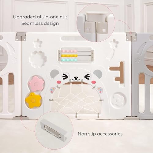Image of Hukimoyo Large Baby Playpen 16 Panels /30 Sq Ft Play Area Indoor Setup with Mat ,balls | Play Yard for Babies 0-3 Years with Padded Boundary |Indoor Outdoor Toddler , infant fence Activity Center with Safety Door Lock & Suction Cups (5 * 6 FT)