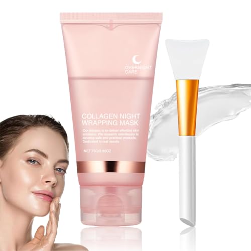 Collagen Night Wrapping Mask, Collagen Overnight Wrapping Peel Off Facial Mask, Collagen Mask, Collagen Peel Off Mask Korean, Collagen Wrapping Mask mit Bürste für All Hauttyp (Pack 1/Erlebnispaket)