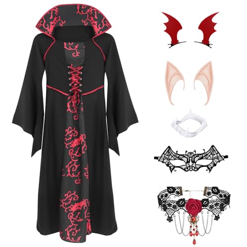 Mprocen 6pcs Vampire Costume Set Accessories Halloween Mediaeval Dress Gothic Royal Victorian Vampire Parties Cosplay Outfit